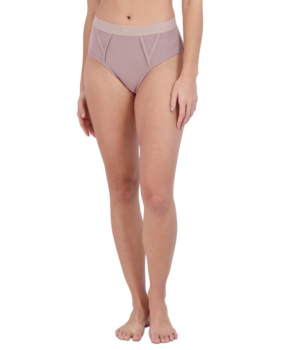 NWT Steve Madden High-Waisted Ribbed Brief Underwear Rose Dust, L
